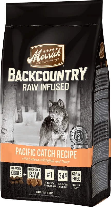  . **Dog raincoat is waterproof and windproof**Merrick Backcountry - Raw Infused - Pacific Catch Recipe