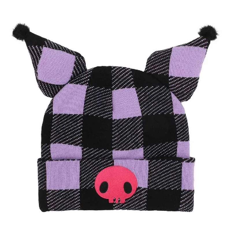 - Pet stroller can be taken on the planeKuromi Knit Purple Plaid Beanie