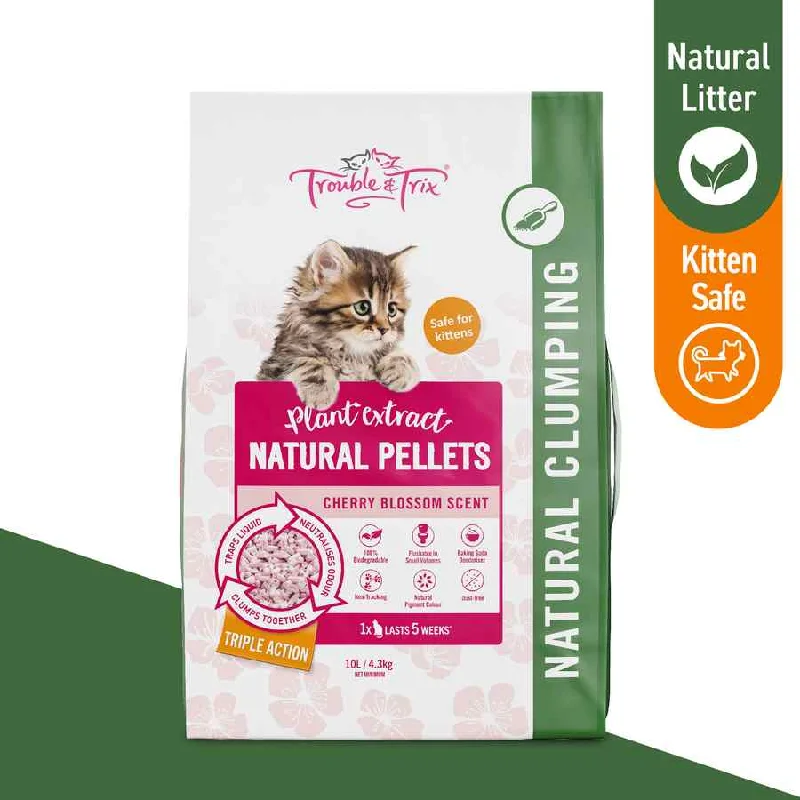 - Organic cotton dog bibsTrouble and Trix Natural Pellet Cherry Blossom Cat Litter