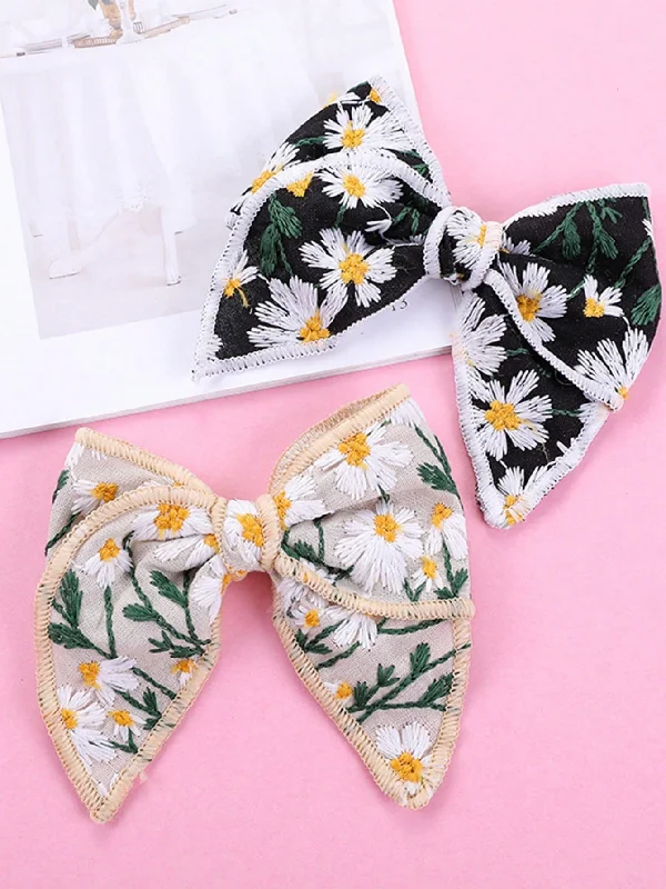 - ​​Christmas pet Christmas clothing1pc Embroidered Daisy Bow Hair Clip For Kids