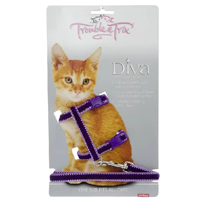 - Remote interactive pet feederTrouble and Trix Harness Velvet Stitch Purple