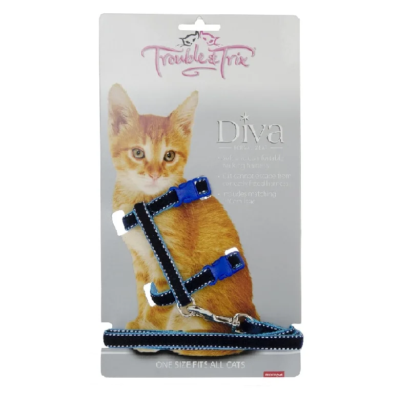  -Non-contact cat thermometerTrouble and Trix Harness Velvet Stitch Blue