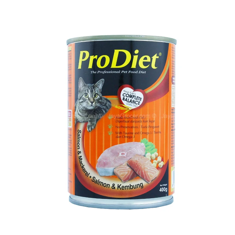    - Cat food for multi-cat households  ProDiet Canned Salmon & Mackerel 400g