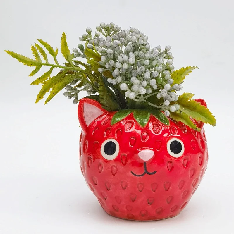    - Indoor cat food  Strawberry Cat Small Planter Red 9cm