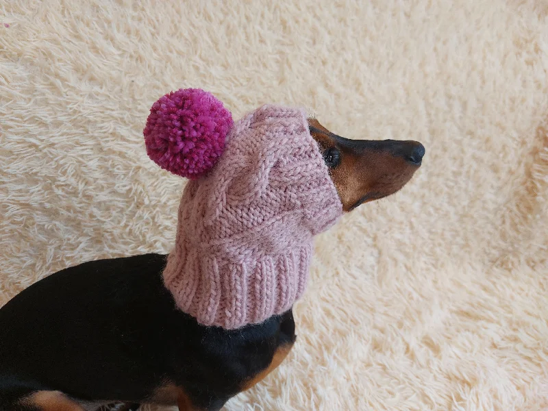 Pet Christmas clothesDog hat with pom poms wool, warm hat for dachshund, wool hat for small dogs