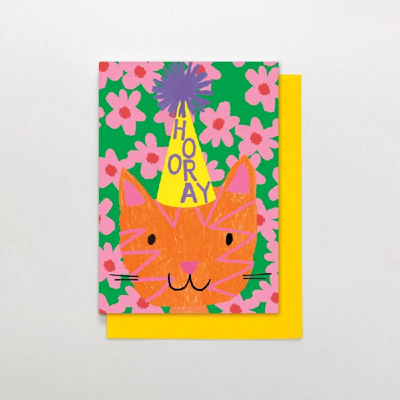    - Digestive care cat food  Stop The Clock: Cat With Hooray Party Hat Greeting Card (Pink Lemon)