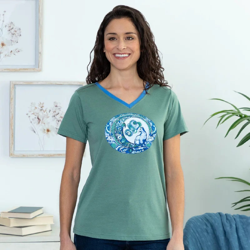  . **Health and Nutrition**  Cat & Moon Contrast V-Neck Tee