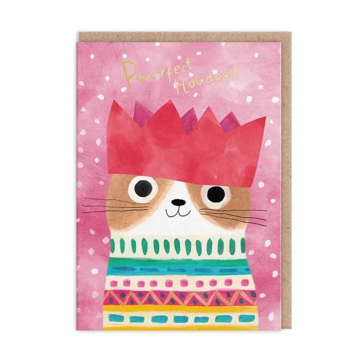  . **Special Needs**  Foil Christmas Card Crown Cat Pink